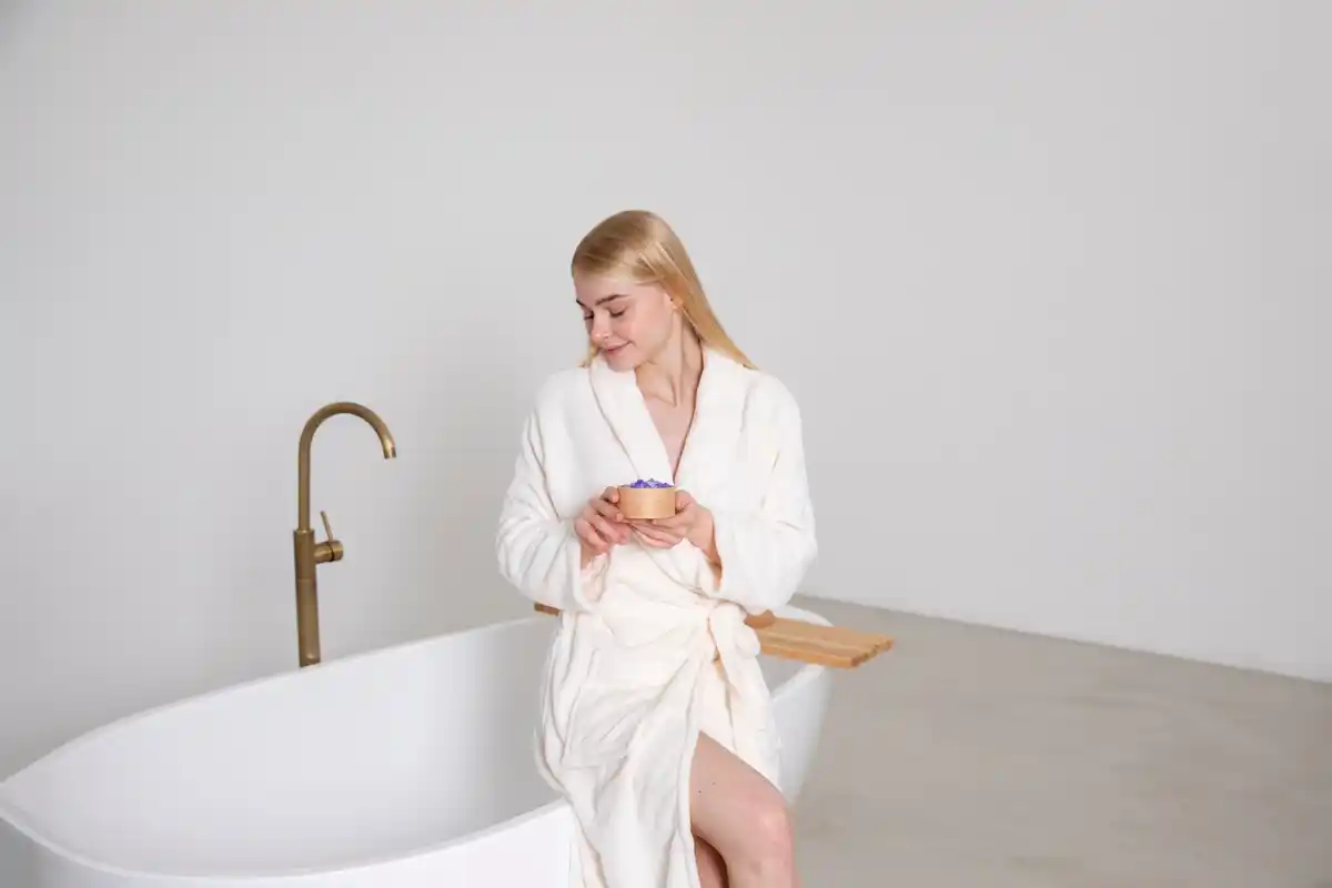 minimalist bathroom rice water glass skincare