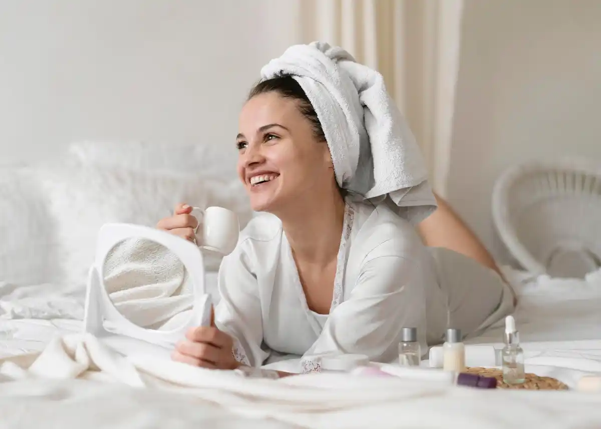 Czech woman bathroom skincare routine