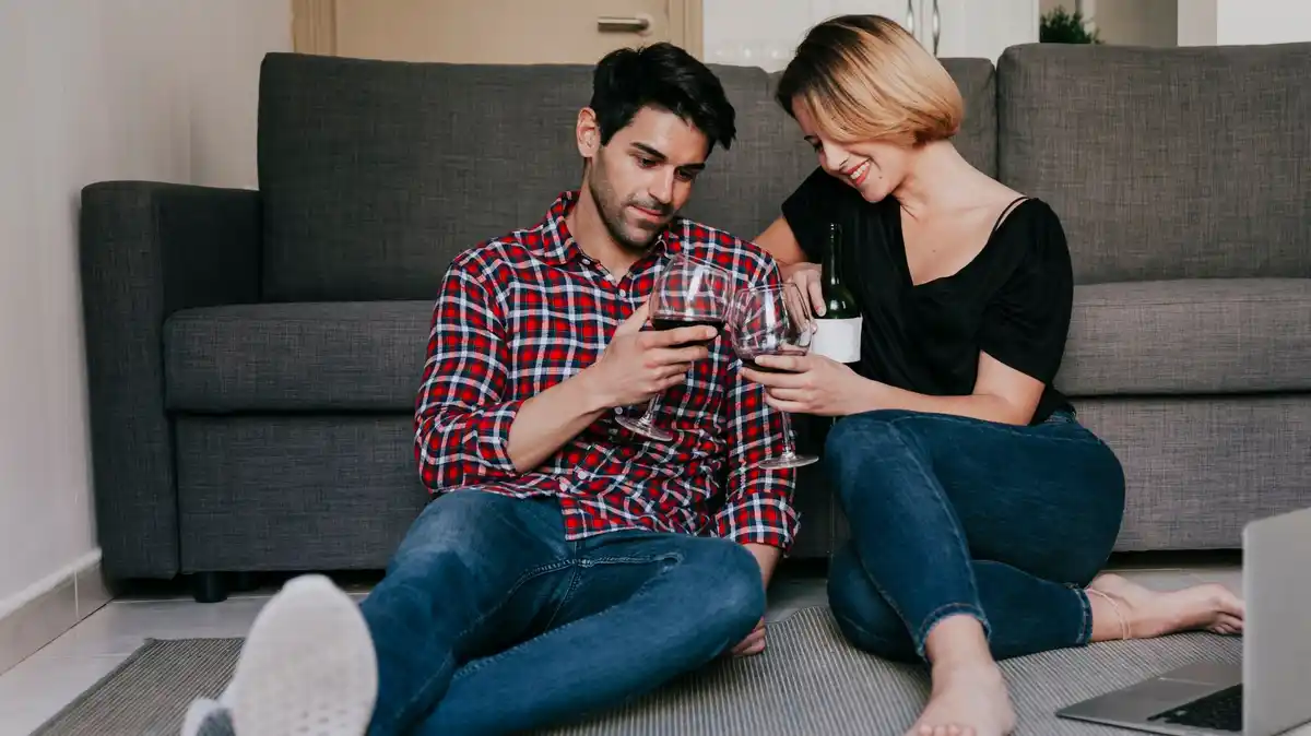 modern czech couple texting home routine