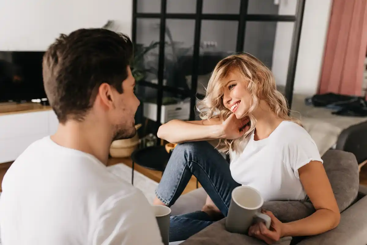 czech couple talking serious conversation home
