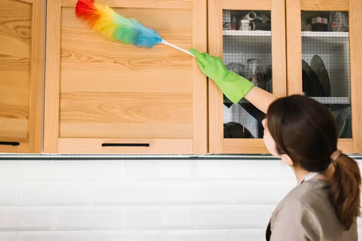 elderly japanese woman cleaning home minimalism