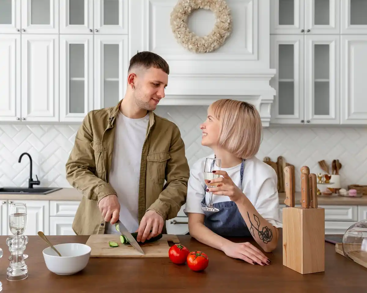 Czech mature couple cooking home kitchen