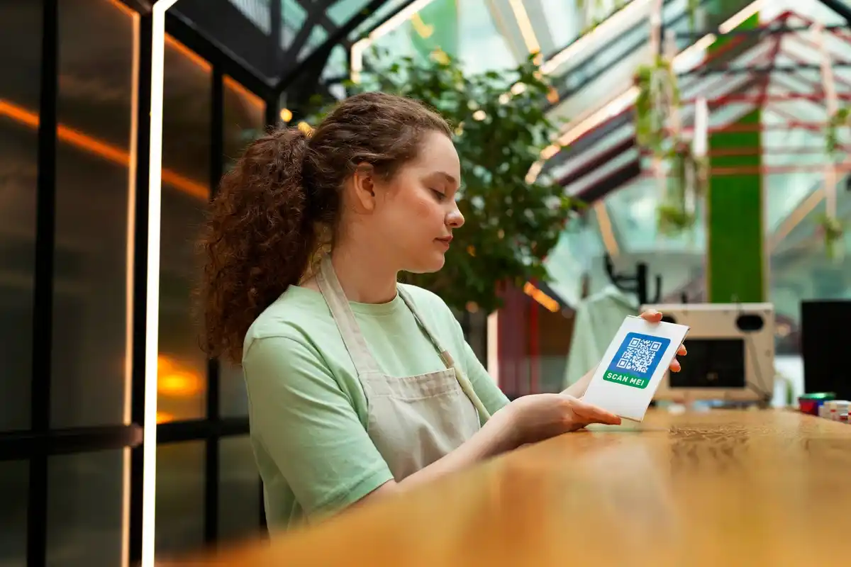 paying with smartphone at Czech cafe with QR code