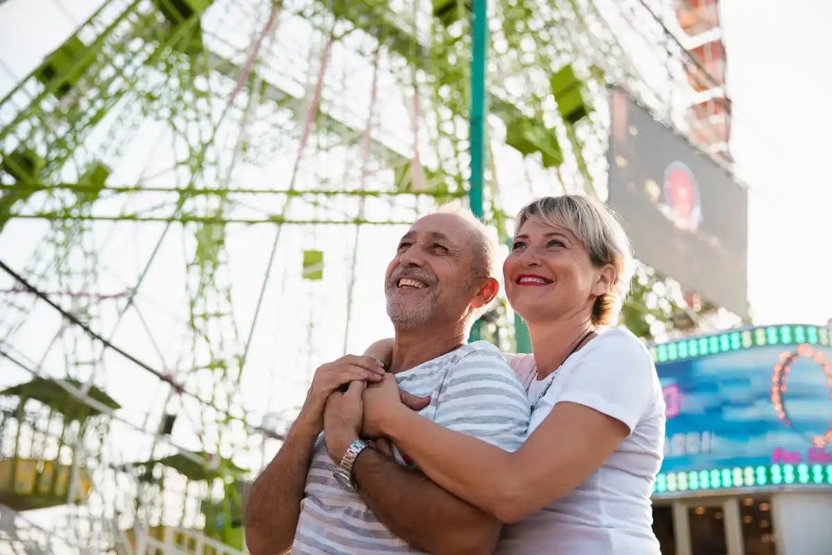 Czech mature couple smiling together city street