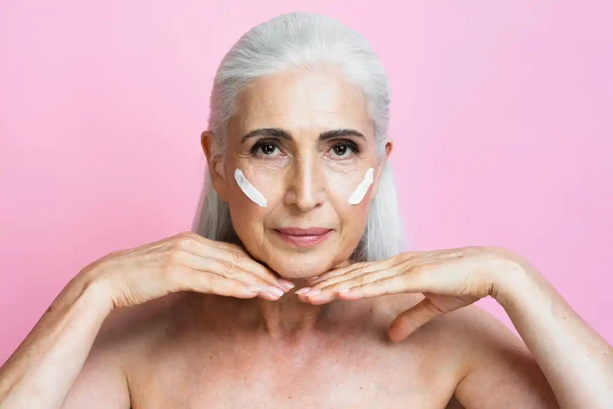 night cream aging effect skin closeup woman real photo
