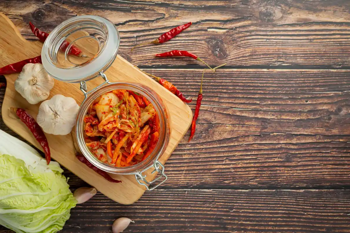 korean healthy food kimchi table bright natural light
