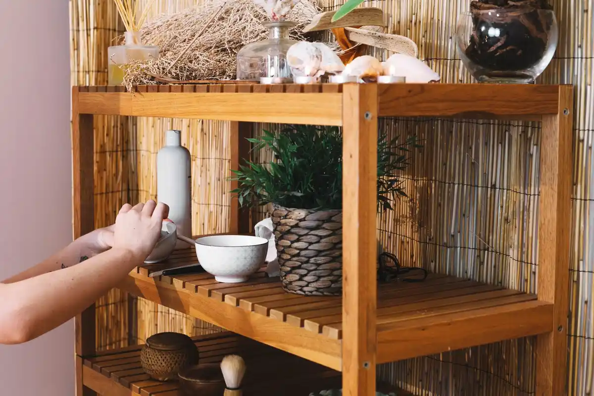 practical small bathroom storage Czech style feng shui