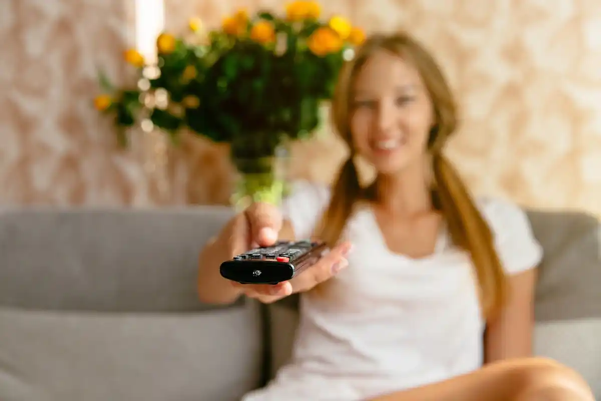 smart tv remote control in czech living room