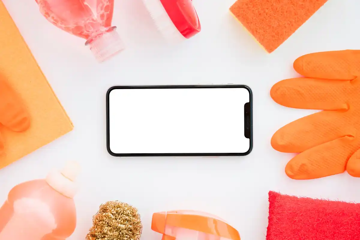 clean smartphone screen with household items