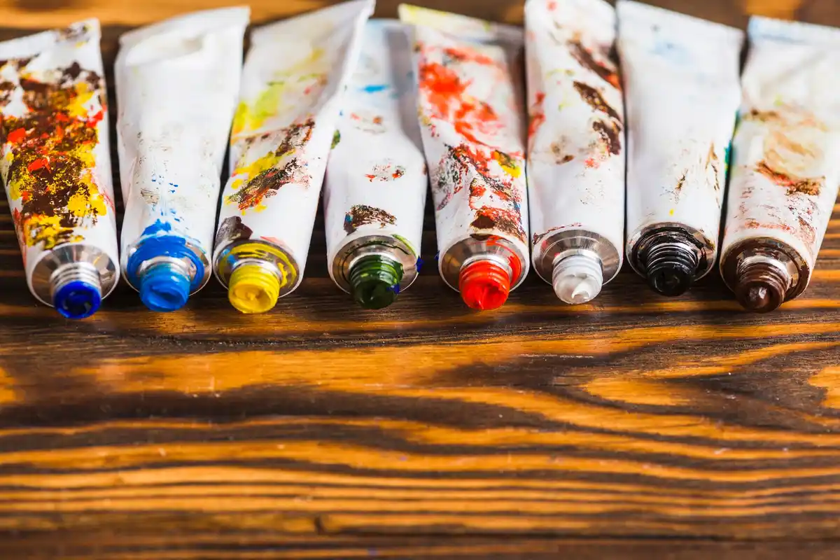 spoiled acrylic paint tubes closeup mold artistic palette