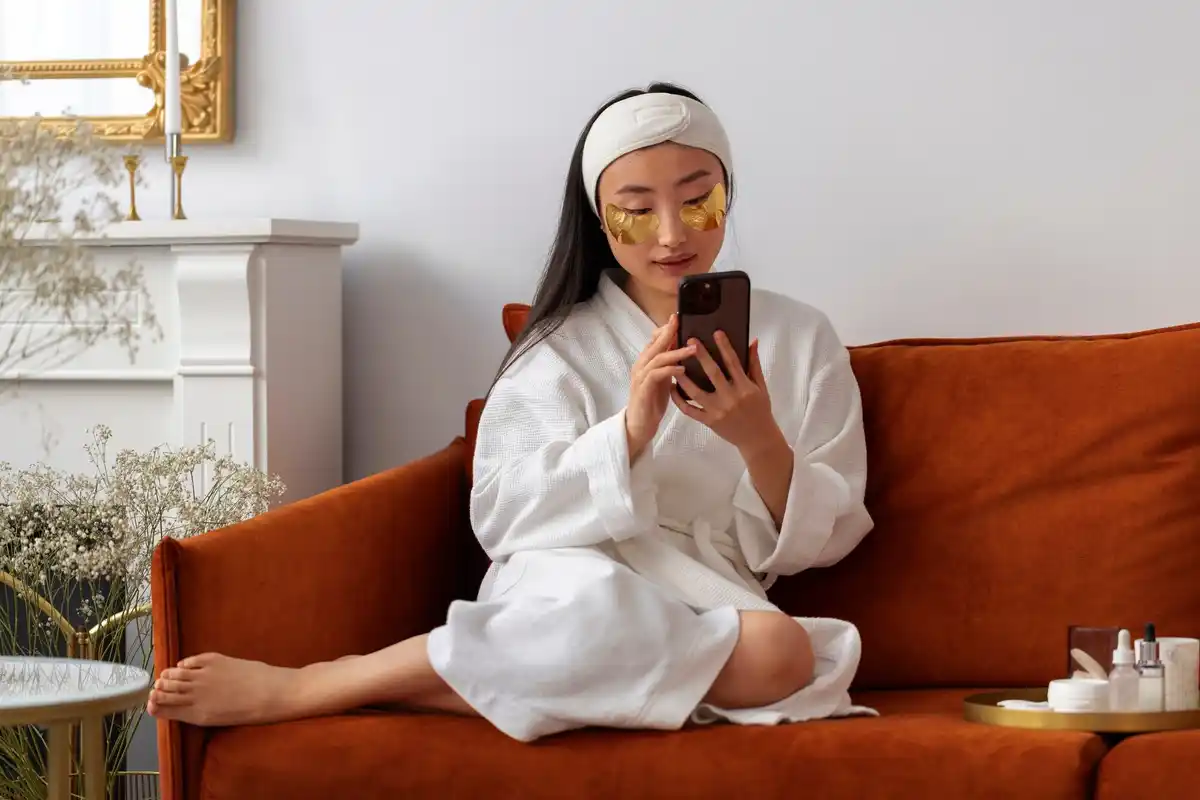 korean skincare routine czech woman home bathroom