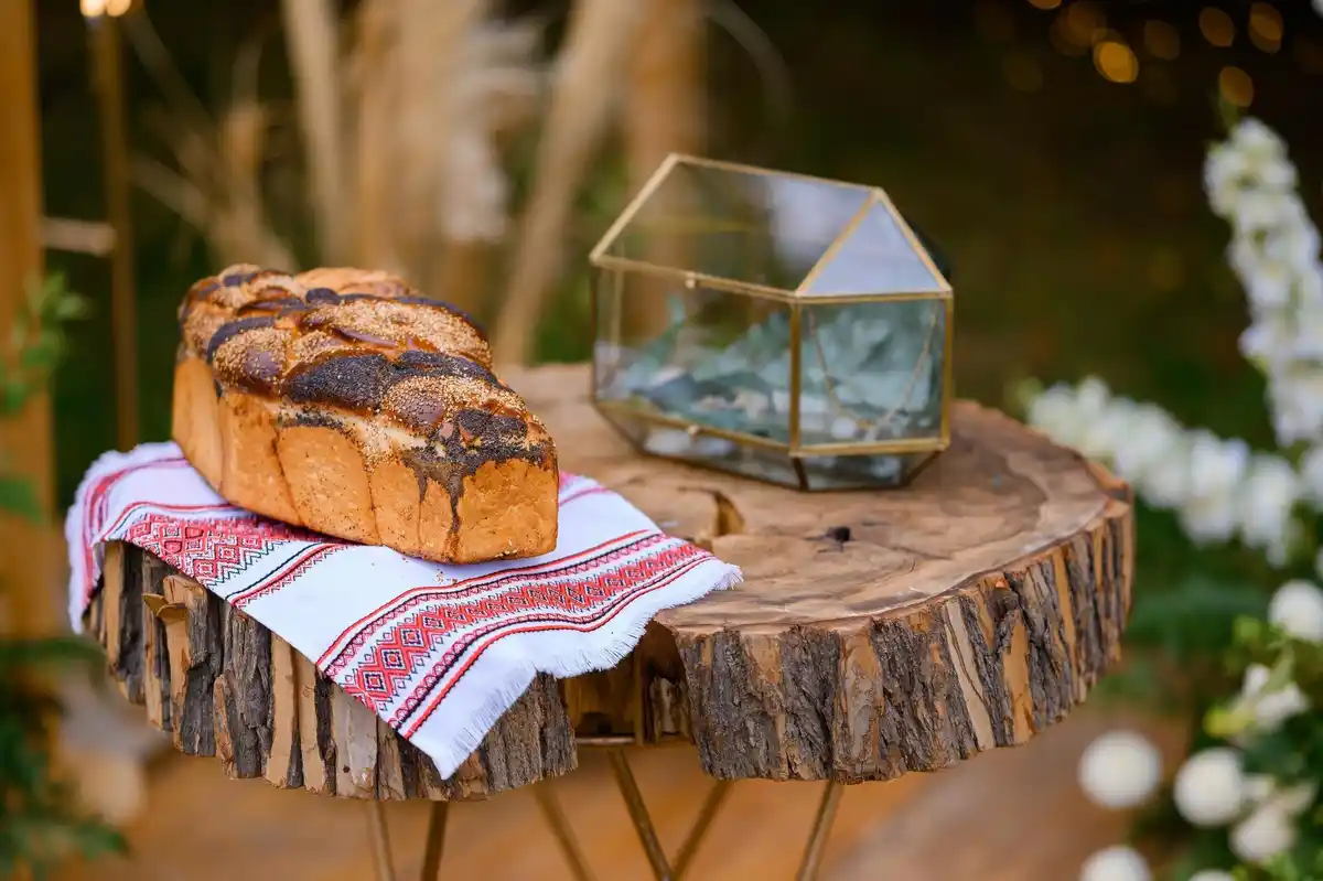 fresh traditional Czech bread on rustic table