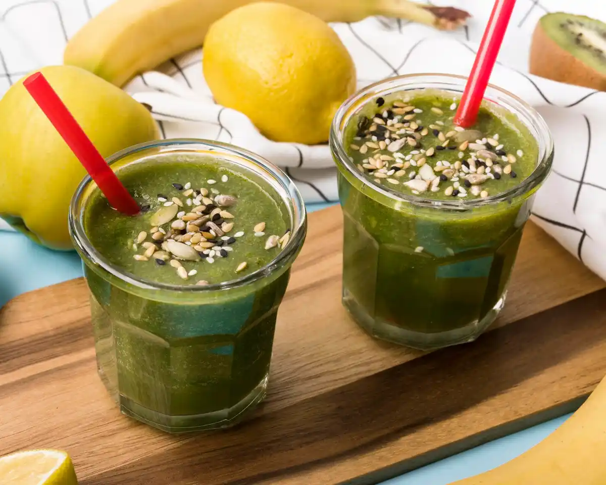 home made green smoothie with fresh ingredients
