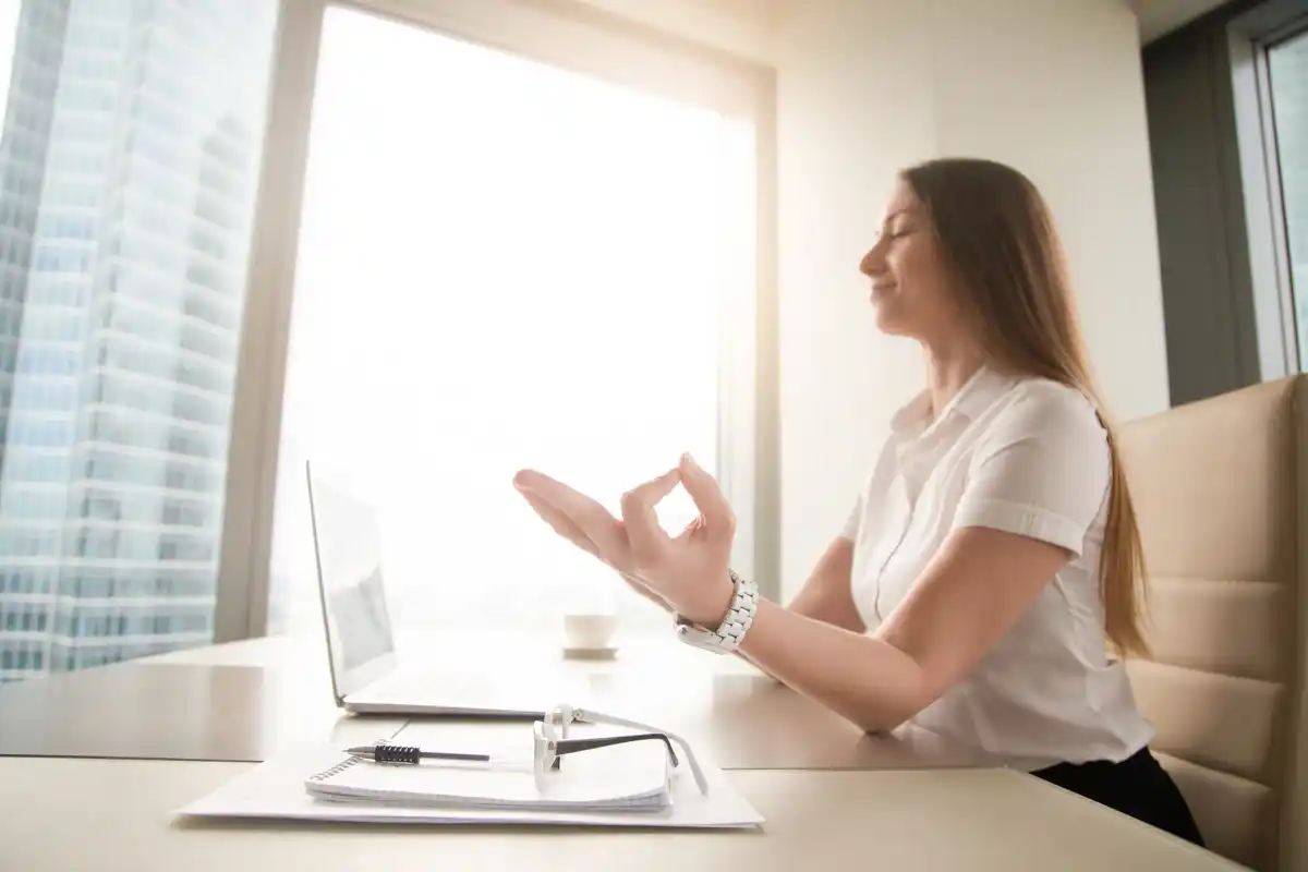 calm breathing office worker Czech