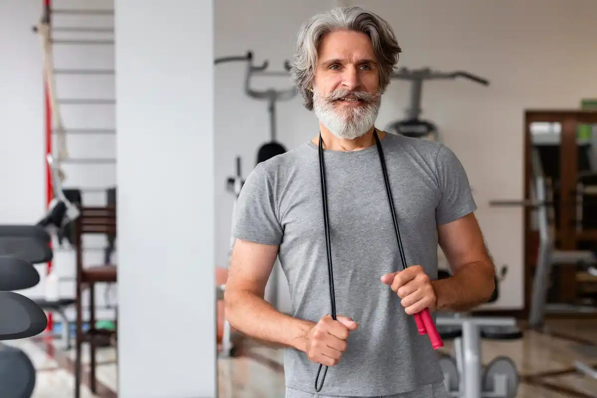home strength workout middle aged Czech man