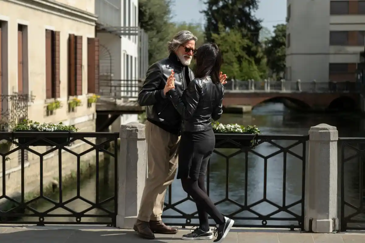 czech senior walking in park morning city