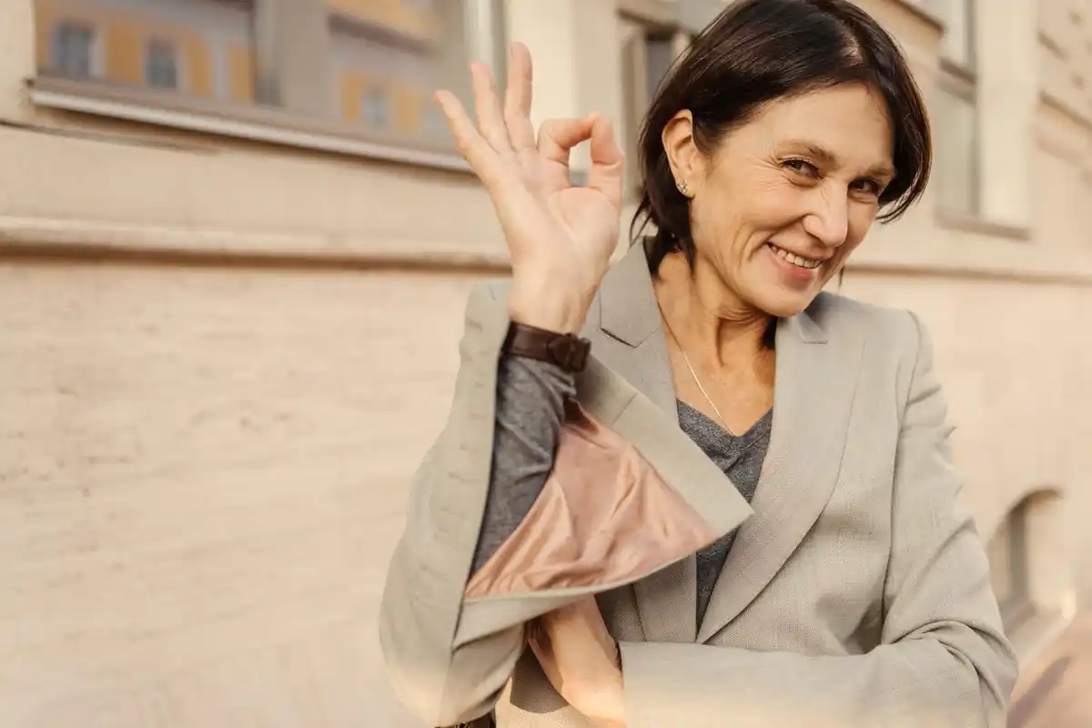 middle aged woman serene happy independence