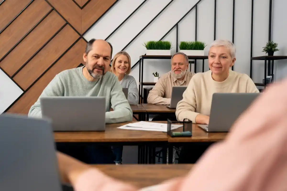 middle aged czech workers teamwork office success