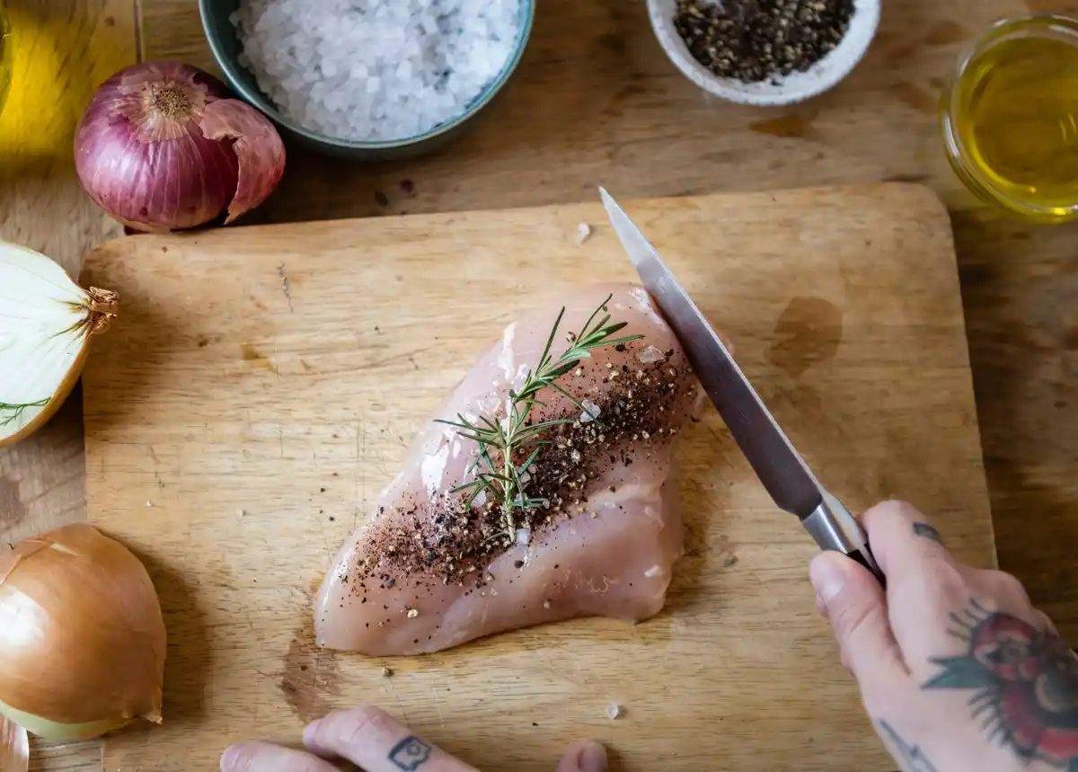 defrosting meat on kitchen counter