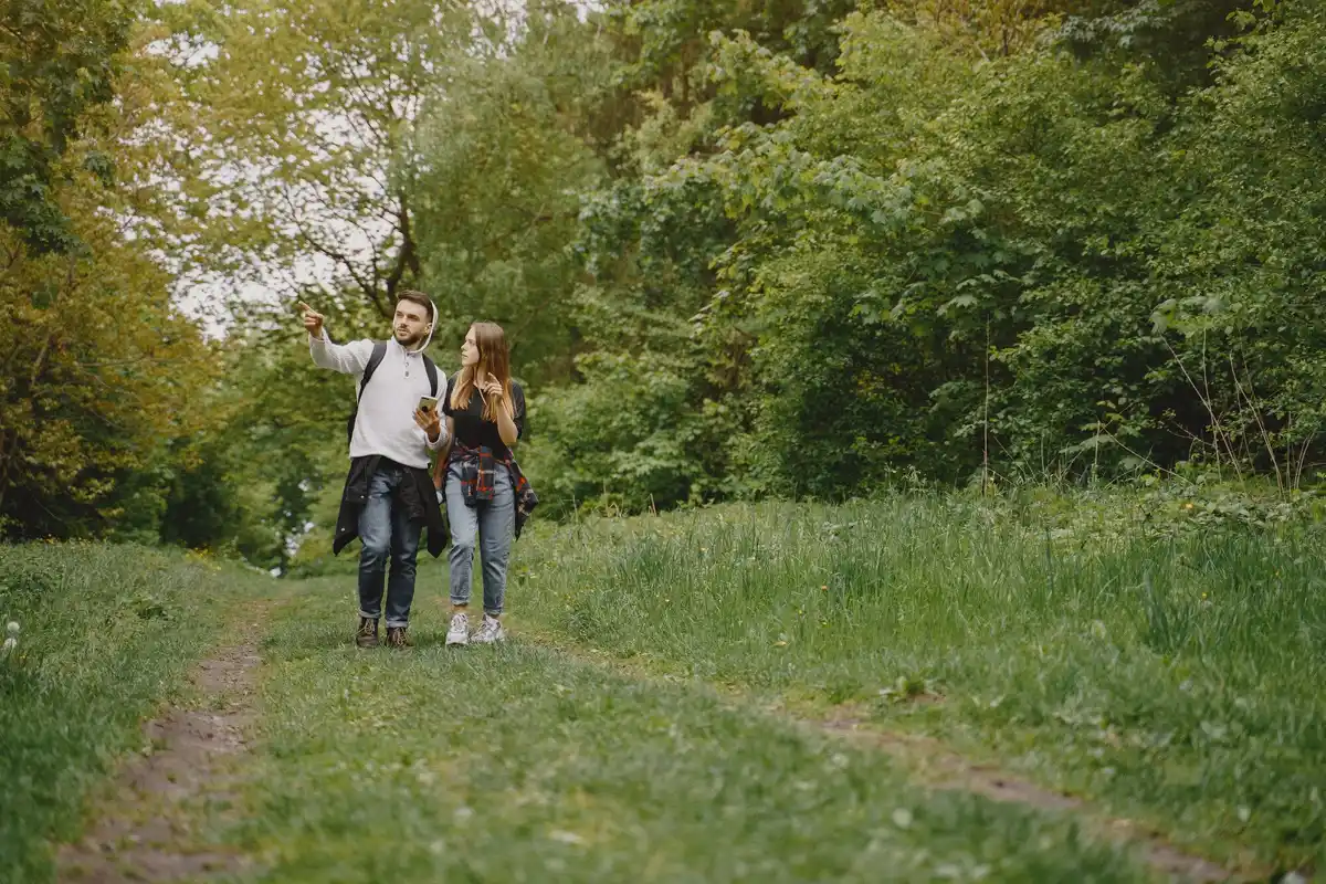 Czech city park people walking spring
