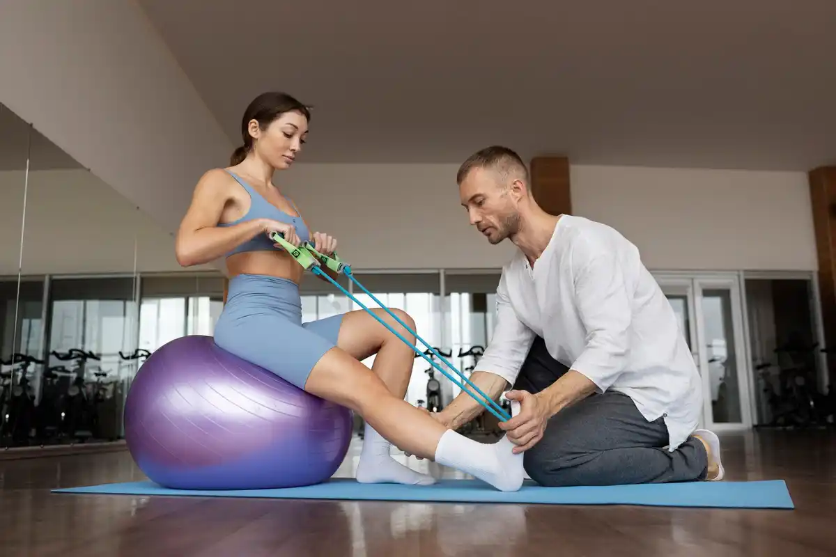 young woman knee support physiotherapy czech rehab