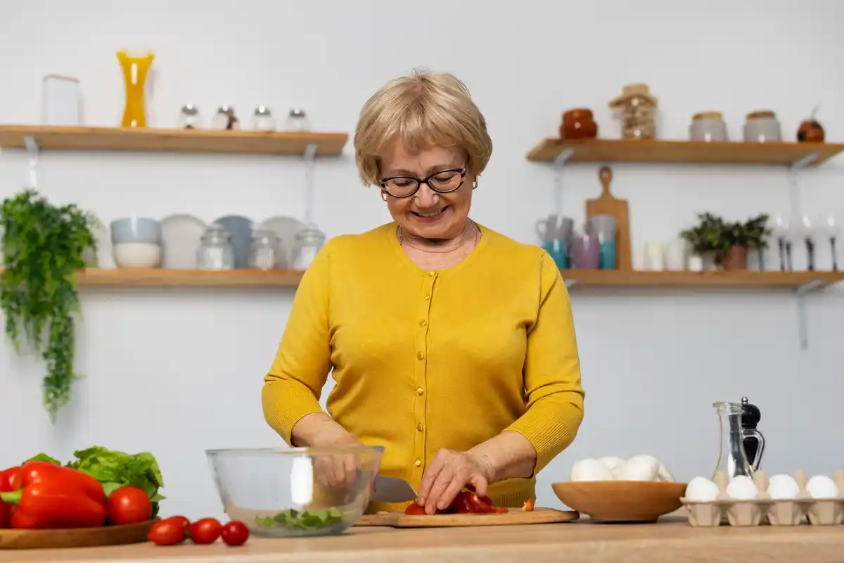 active senior cooking home kitchen Czech real life