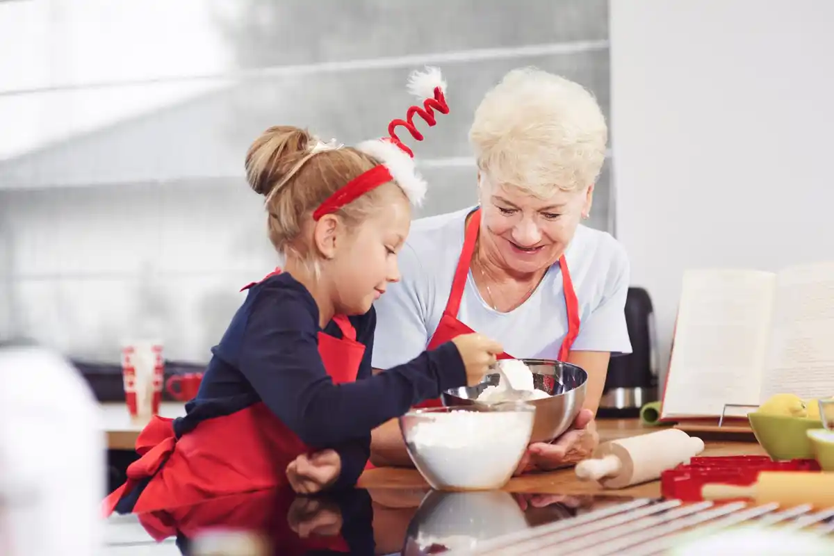 Czech grandma baking dough home kitchen