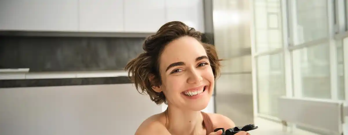 skincare at home real woman no makeup smile