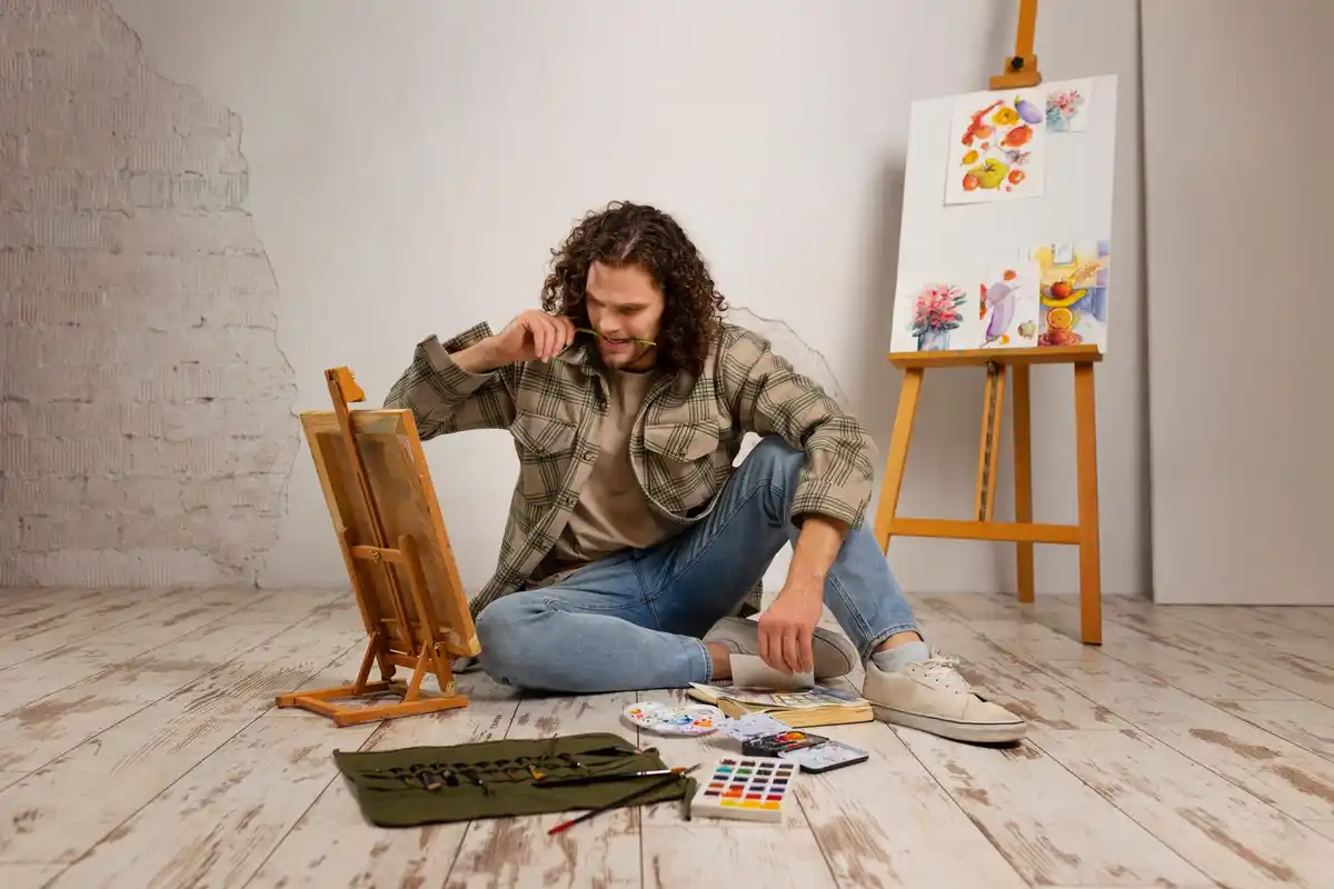 amateur artist painting with cheap supplies