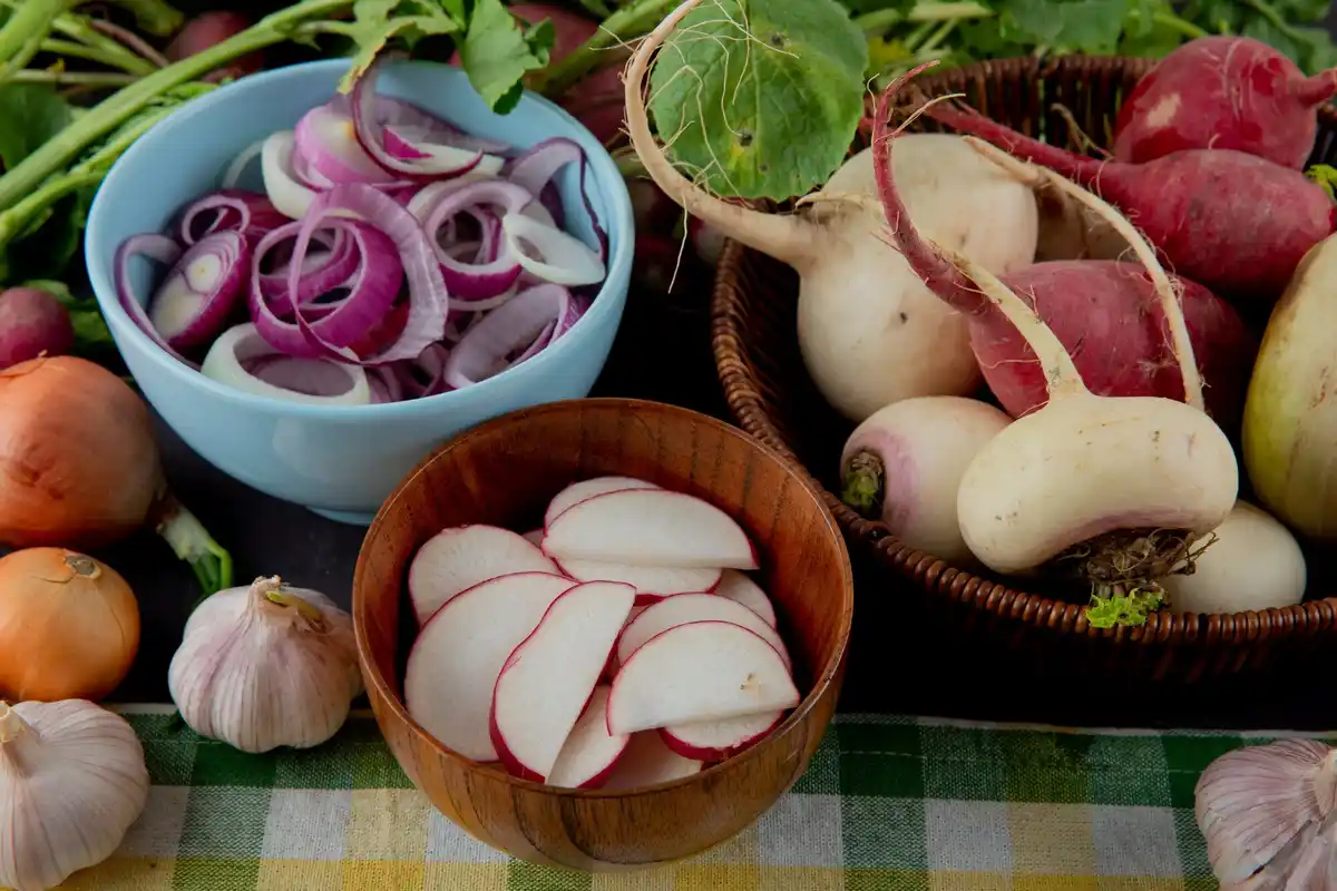 fresh root vegetables in a rustic Czech cellar