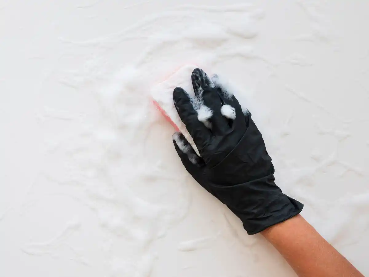DIY wall painting with kitchen sponge, Czech home interior