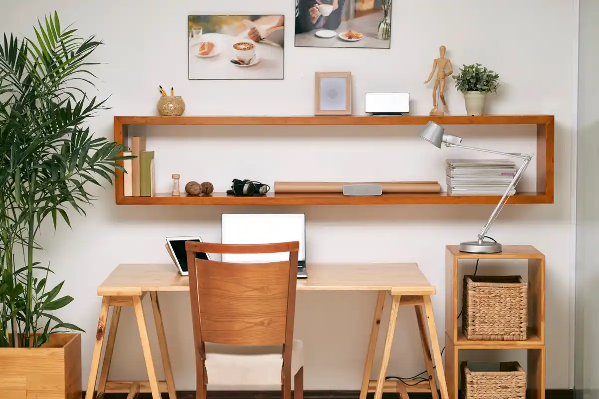 tiny creative workspace in Czech apartment