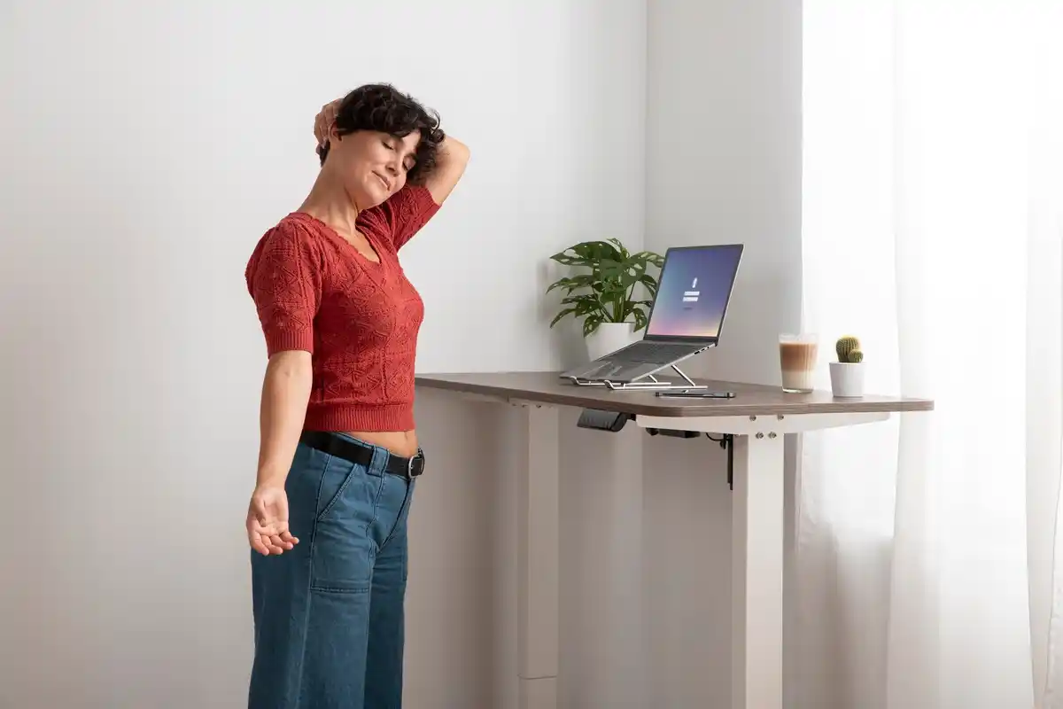 stressed woman standing on scale kitchen low carb diet