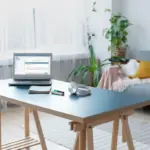 modern feng shui office desk with computer monitor