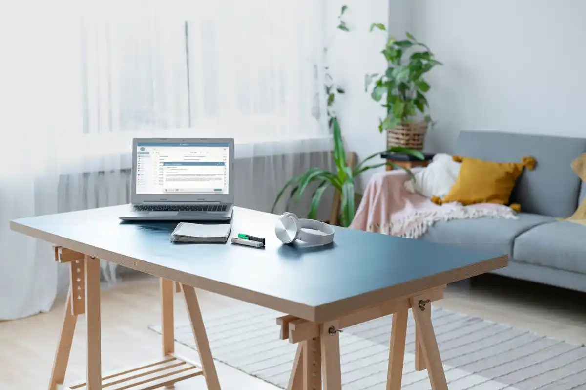 modern feng shui office desk with computer monitor