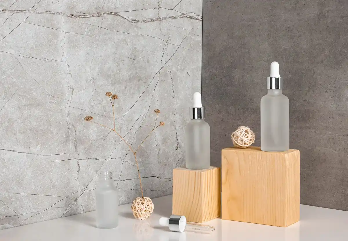 Czech skincare products bathroom shelf
